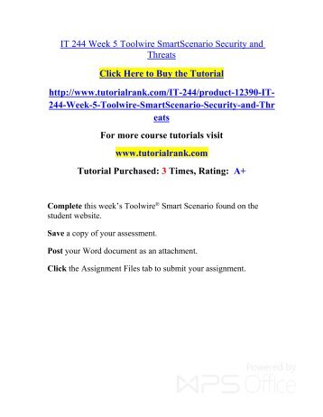 IT 244 Week 5 Toolwire SmartScenario Security and Threats/ Tutorialrank