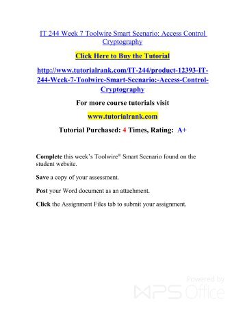 IT 244 Week 7 Toolwire Smart Scenario- Access Control Cryptography/ Tutorialrank