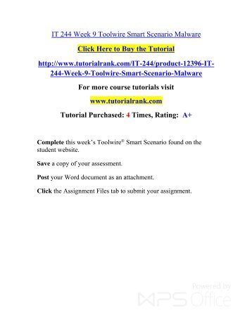 IT 244 Week 9 Toolwire Smart Scenario Malware/ Tutorialrank