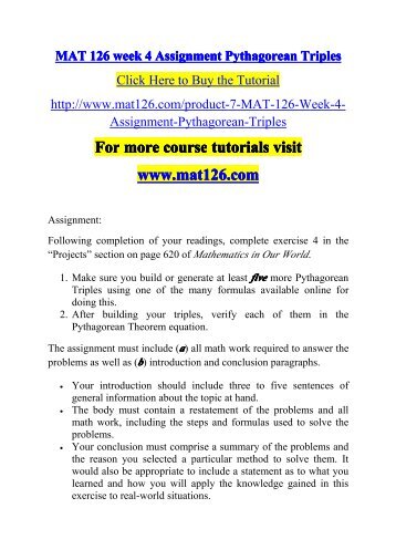 MAT 126 week 4 Assignment Pythagorean Triples