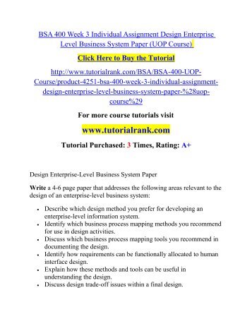 BSA 400 Week 3 Individual Assignment Design Enterprise Level Business System Paper/TutorialRank