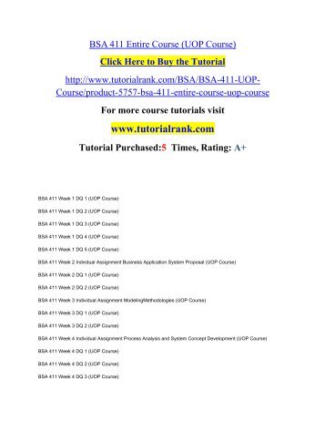 BSA 411 Entire Course /TutorialRank