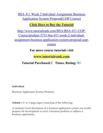 BSA 411 Week 2 Indvidual Assignment Business Application System Proposal/TutorialRank