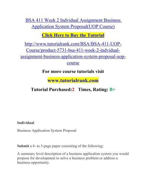 BSA 411 Week 2 Indvidual Assignment Business Application System Proposal/TutorialRank