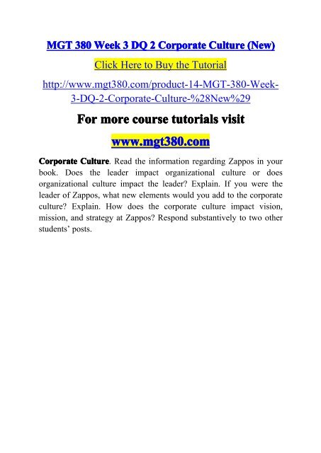 Mgt 380 Week 3 Dq 2 Corporate Culture New