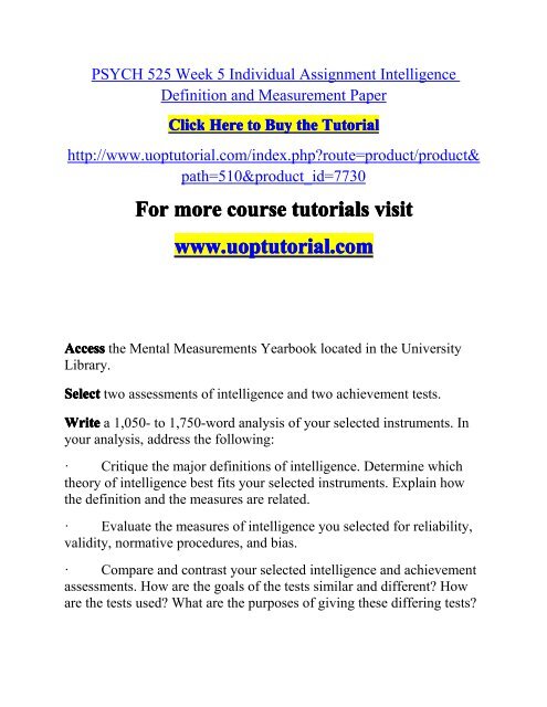 PSYCH 525 Week 5 Individual Assignment Intelligence Definition and ...