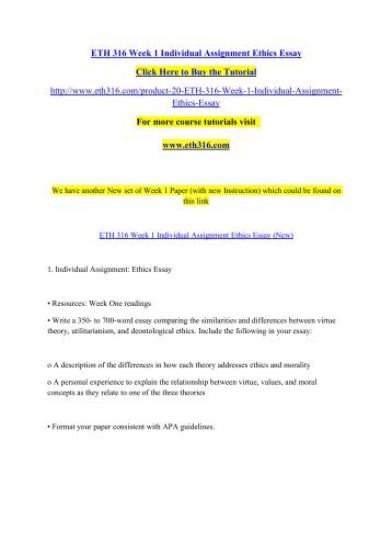 Purpose Of Thesis Statement In An Essay Eth Week Individual Assignment Ethics Essaypdf English Essay My Best Friend also Learning English Essay Writing Eth Week Team Assignment Organizational Profile Proposal Essay Topic Ideas