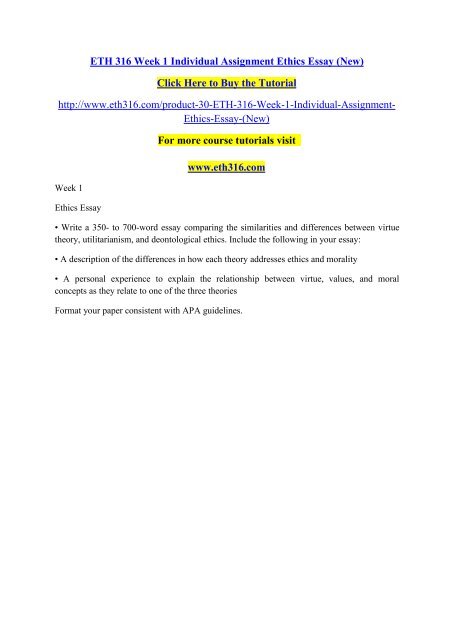 ETH 316 Week 1 Individual Assignment Ethics Essay (New).pdf