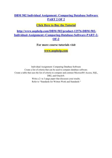 DBM 502 Individual Assignment Comparing Database Software PART 2 OF 2.pdf