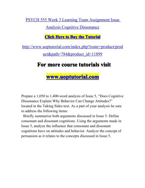 PSYCH 555 Week 3 Learning Team Assignment Issue Analysis Cognitive ...