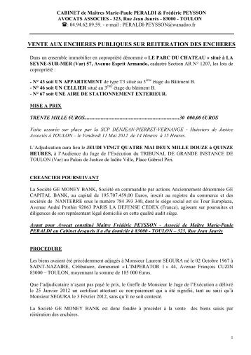 VENTE AUX ENCHERES PUBLIQUES SUR REITERATION DES ENCHERES