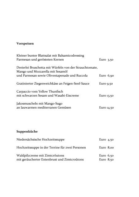 Aktuelle Speisekarte - Landhotel Jann Hinsch Hof