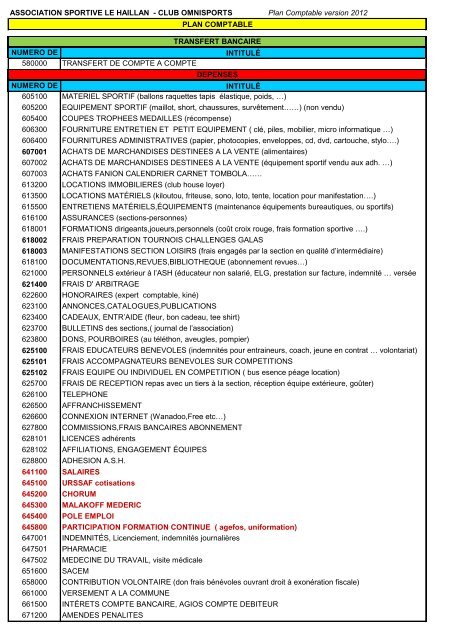 PLAN COMPTABLE ASH 2009 - ash association sportive le haillan