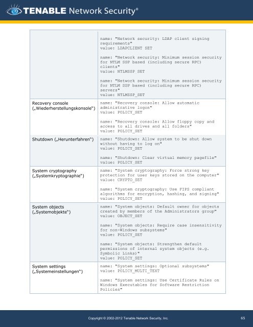 Nessus Compliance Reference