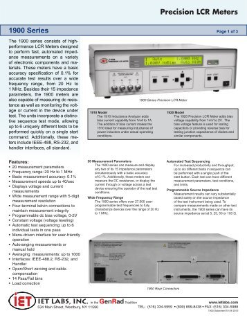 Precision LCR Meters 1900 Series - IET Labs, Inc.