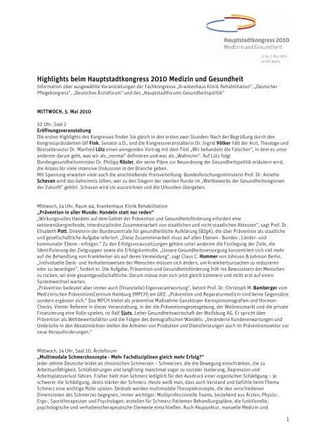 Highlights HSK 2010 - Hauptstadtkongress Medizin und Gesundheit