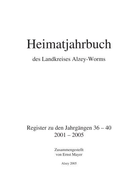 Heimatjahrbuch - Landkreis Alzey-Worms