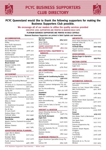 PcYc Business SuPPorters CluB DirectorY - PCYC Queensland