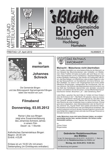 Filmabend Donnerstag, 03.05.2012 - Bingen