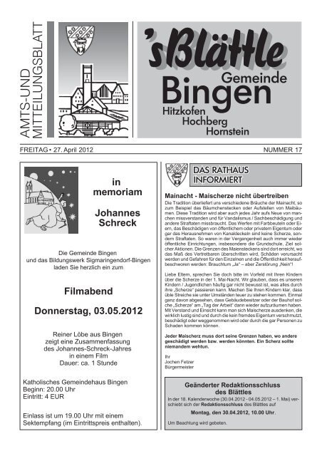 Filmabend Donnerstag, 03.05.2012 - Bingen