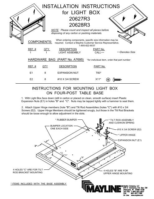 INSTALLATION INSTRUCTIONS for LIGHT BOX 20627R3 20628R3