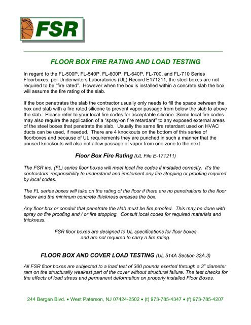 Floor Box Fire Rating And Load Testing