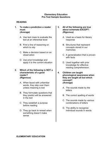 Praxis Elementary Education 0012, 0014 Pre Test Sample Questions