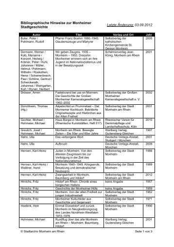 Hinweise auf Literatur zur Stadtgeschichte - Monheim am Rhein