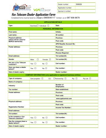 Vox Telecom Dealer Application Form - Apdcentral.com