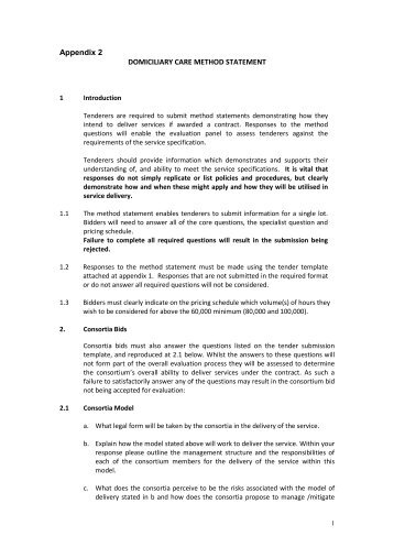 Appendix 2 DOMICILIARY CARE METHOD STATEMENT