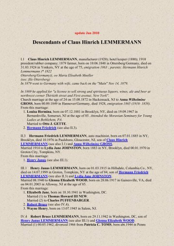 Descendants of Claus Hinrich LEMMERMANN