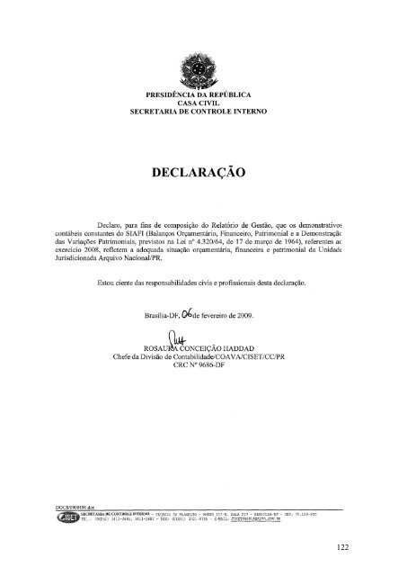 ARQUIVO NACIONAL RELATÓRIO DE GESTÃO DO EXERCÍCIO DE 2008