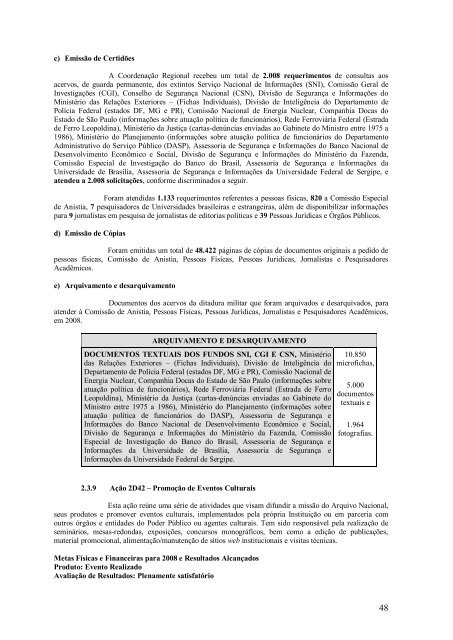 ARQUIVO NACIONAL RELATÓRIO DE GESTÃO DO EXERCÍCIO DE 2008