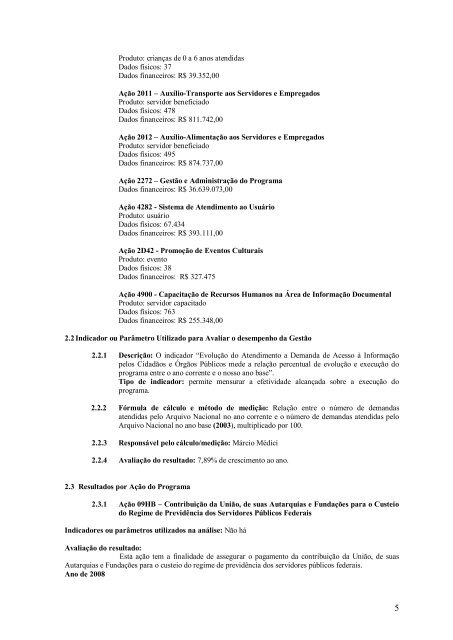 ARQUIVO NACIONAL RELATÓRIO DE GESTÃO DO EXERCÍCIO DE 2008