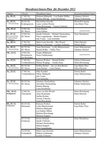 Messdiener/innen-Plan für Dezember 2012 - Kath ...