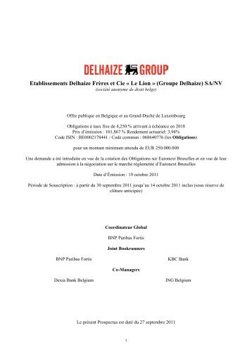 Etablissements Delhaize Frères et Cie « Le Lion » (Groupe Delhaize) SA/NV