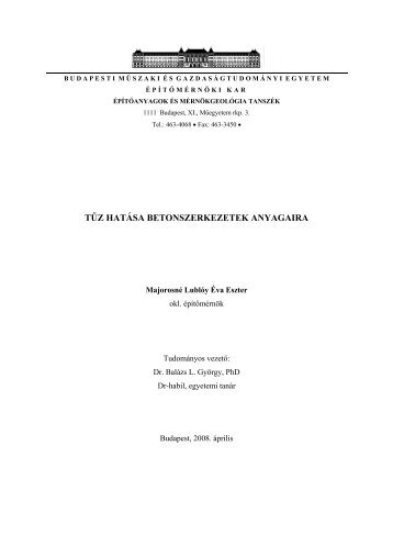 TŰZ HATÁSA BETONSZERKEZETEK ANYAGAIRA - Építőmérnöki Kar