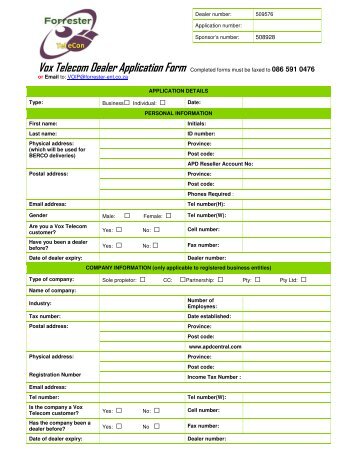 Vox Telecom Dealer Application Form Completed ... - Apdcentral.com