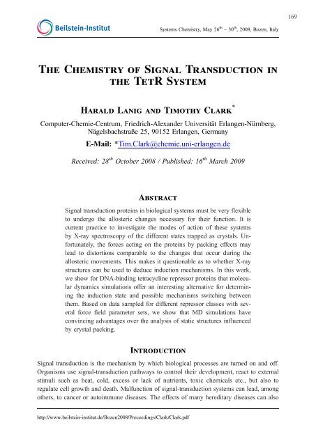 The Chemistry of Signal Transduction in the TetR ... - Beilstein-Institut