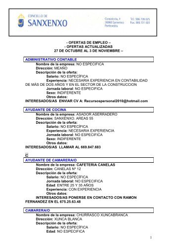 OFERTAS DE EMPLEO PRIVADAS del 27 DE OCTUBRE AL 3 ...