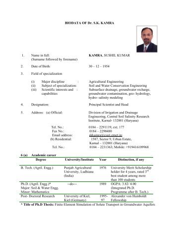 Dr. S. K. Kamra - Central Soil Salinity Research Institute