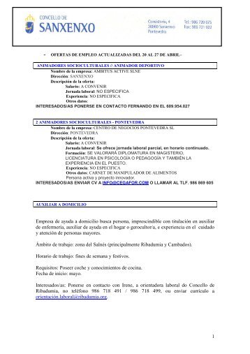 ofertas de empleo privadas del 20 al 27 abril - Concello de Sanxenxo