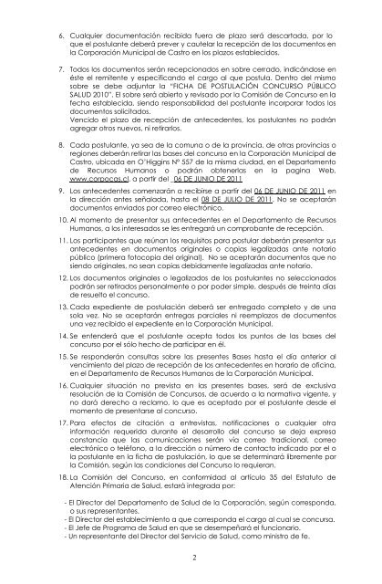 Bases Concurso Público - corporacion municipal de castro