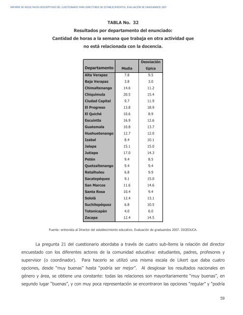 informe de resultados descriptivos del cuestionario para ... - Mineduc