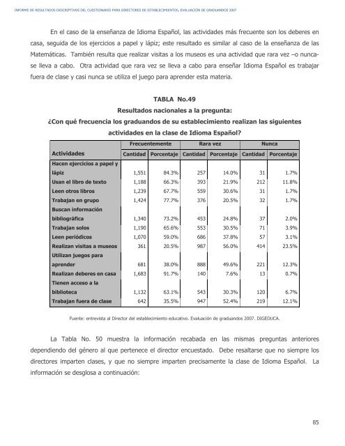 informe de resultados descriptivos del cuestionario para ... - Mineduc