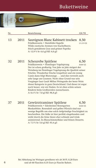 WEINGUT BERNHARD KOCH WEINE UND PREISE 1/2012