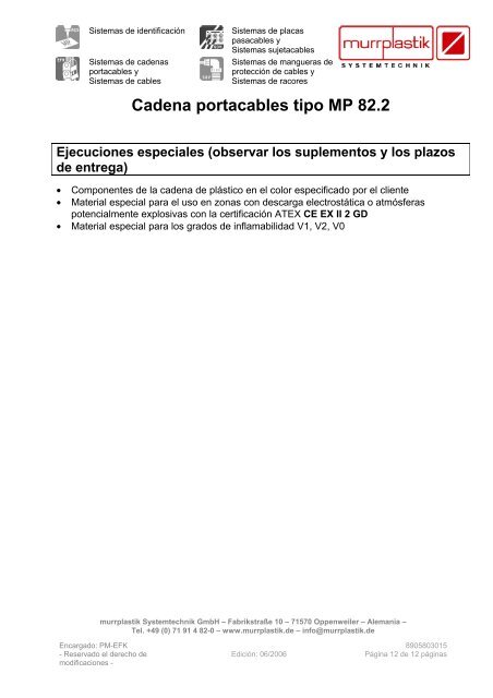 Cadena portacables tipo MP 82.2 - Murrplastik Systemtechnik