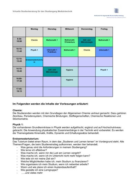 Studienorganisation Zeitmanagement Stundenplan - HAW-Navigator