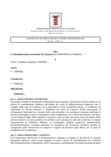 CONTRATTO DI PRESTAZIONE D'OPERA PROFESSIONALE Ex art ...