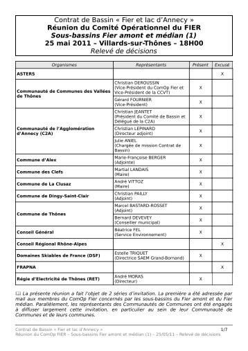 Contrat de Bassin Â« Fier et lac d'Annecy Â» RÃ©union du ... - Gest'eau